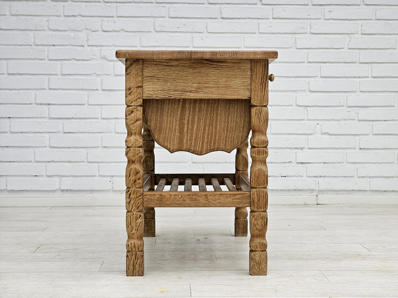 Scandinavian side table, solid oak wood, rattan, 1970s 11