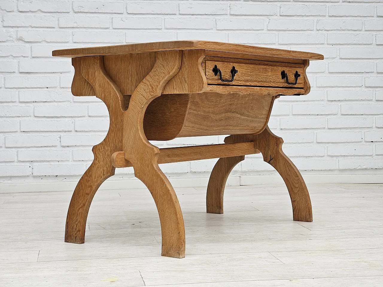 Scandinavian solid oak wood side table with drawers, 1970s 1