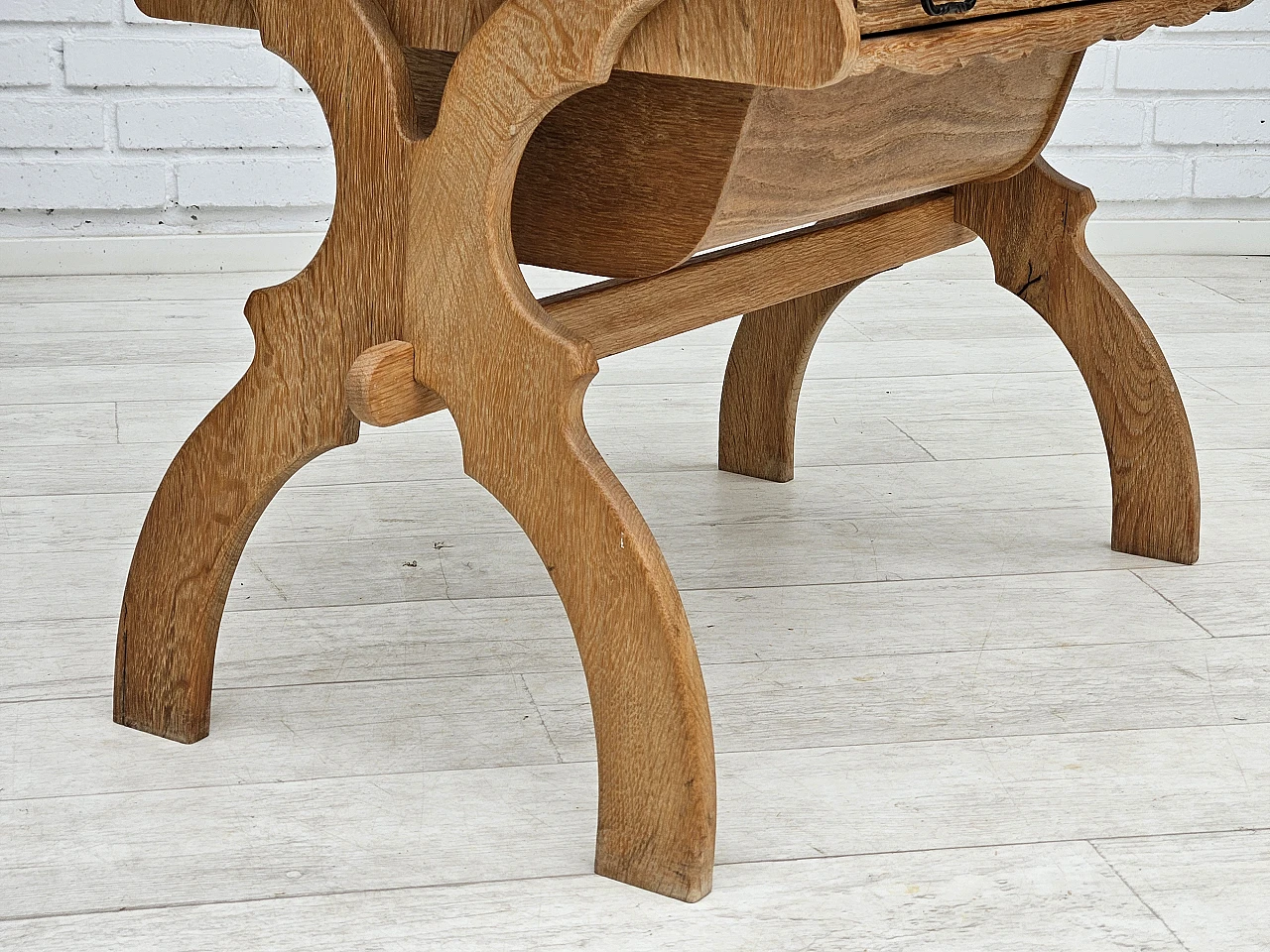 Scandinavian solid oak wood side table with drawers, 1970s 3