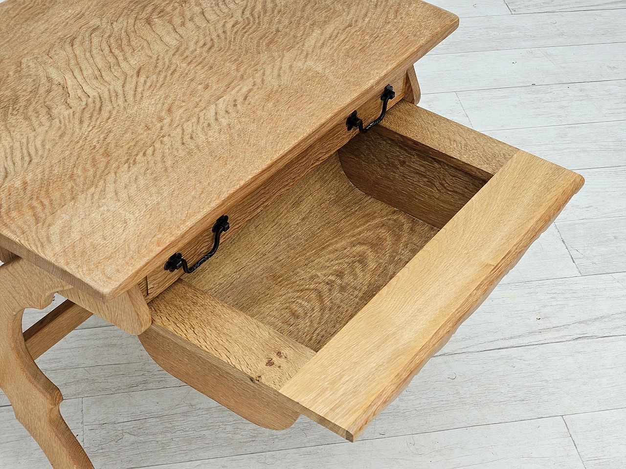 Scandinavian solid oak wood side table with drawers, 1970s 6