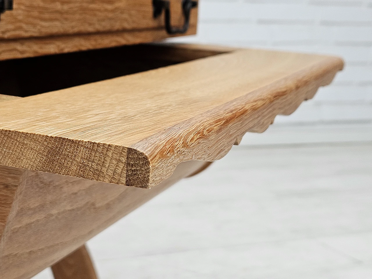 Scandinavian solid oak wood side table with drawers, 1970s 7