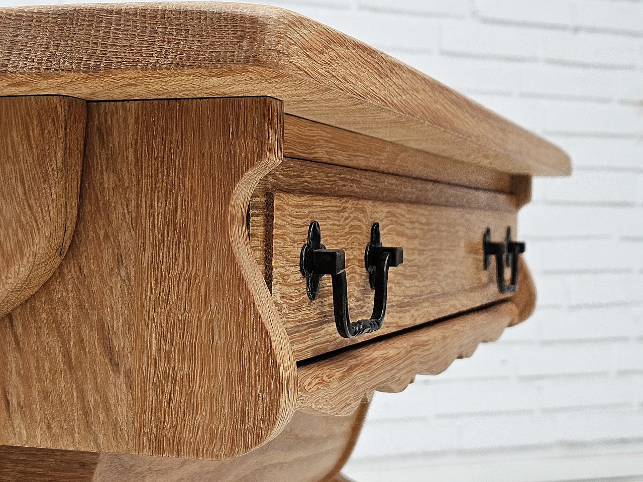 Scandinavian solid oak wood side table with drawers, 1970s 10