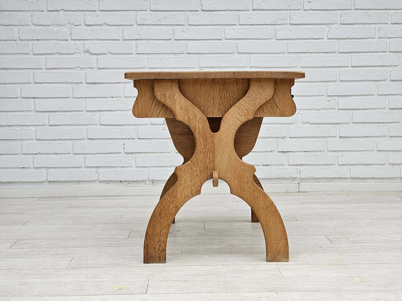 Scandinavian solid oak wood side table with drawers, 1970s 11