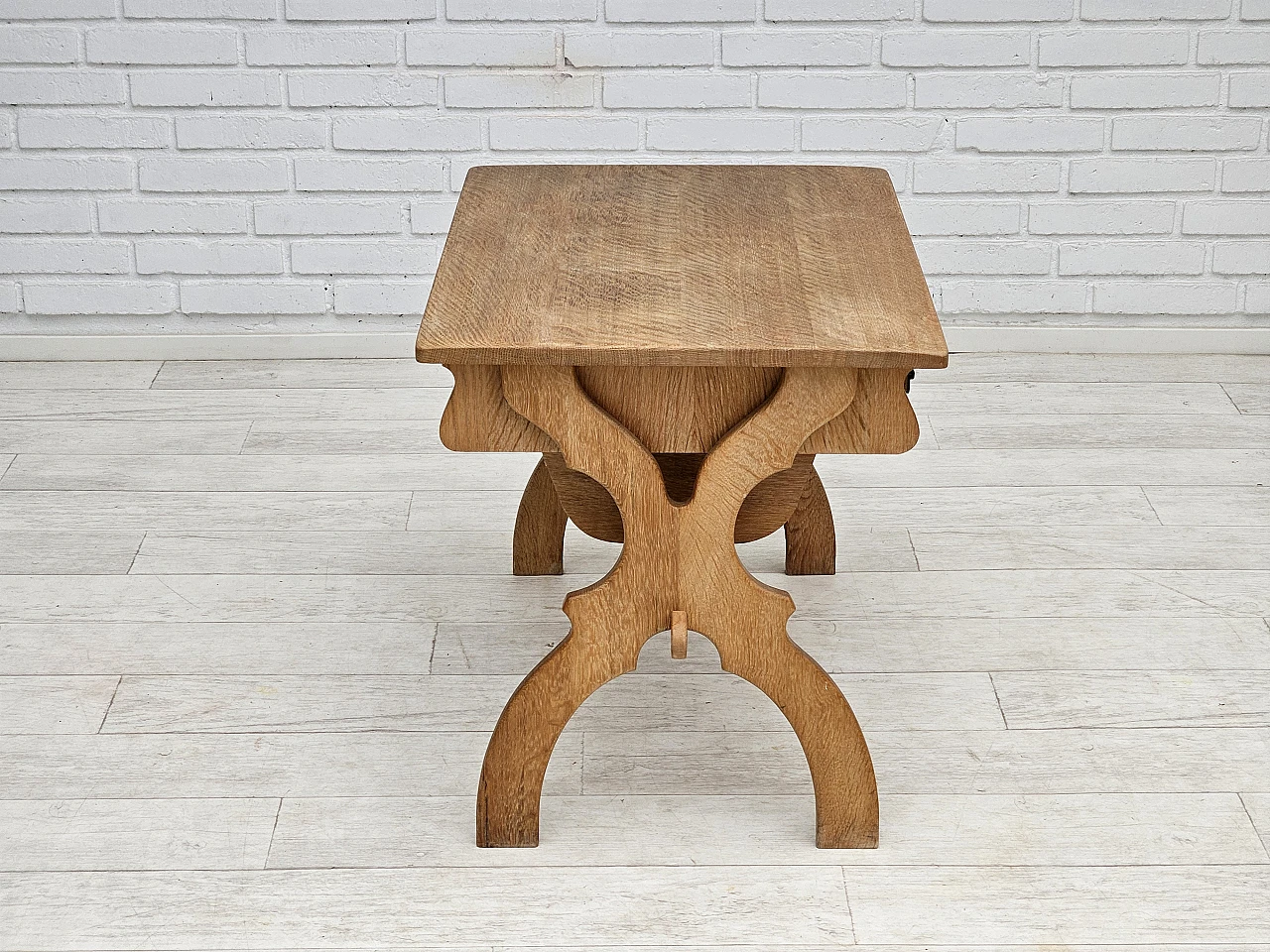 Scandinavian solid oak wood side table with drawers, 1970s 12