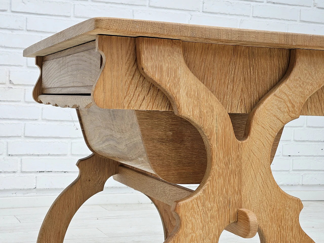 Scandinavian solid oak wood side table with drawers, 1970s 13