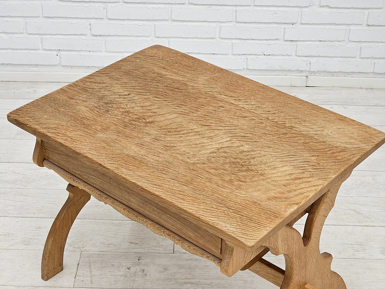 Scandinavian solid oak wood side table with drawers, 1970s 14