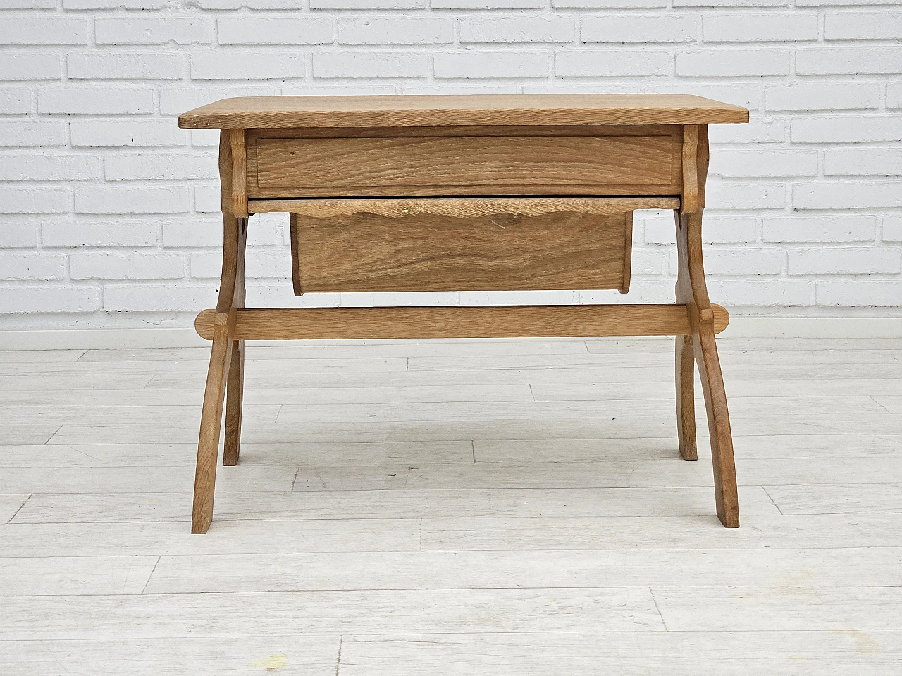 Scandinavian solid oak wood side table with drawers, 1970s 15