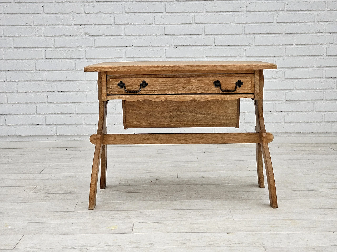 Scandinavian solid oak wood side table with drawers, 1970s 16