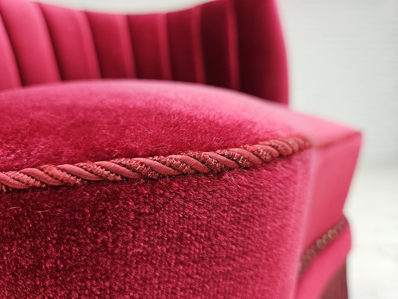 Danish armchair in cherry red velvet, 1970s 2