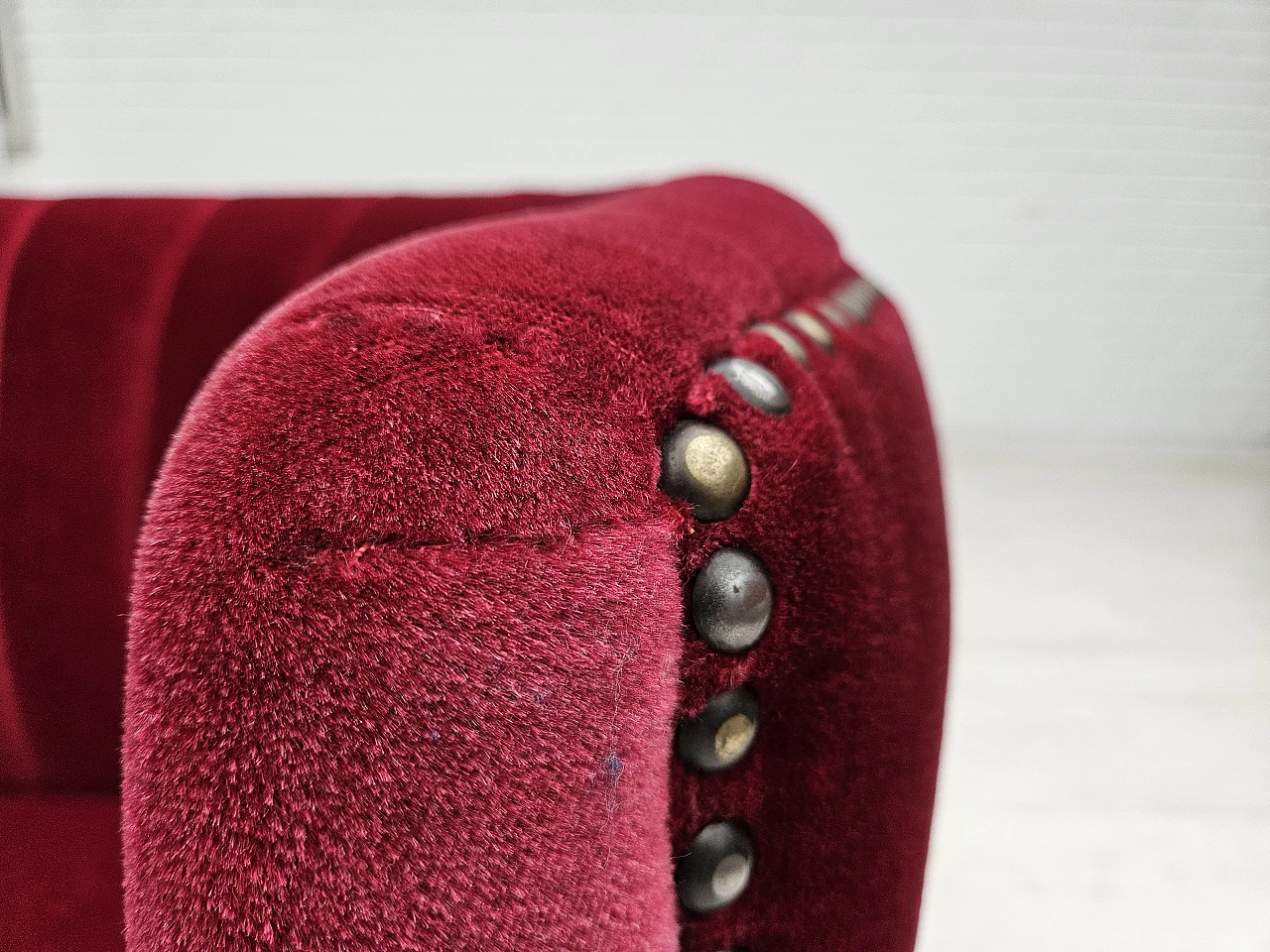 Danish armchair in cherry red velvet, 1970s 5