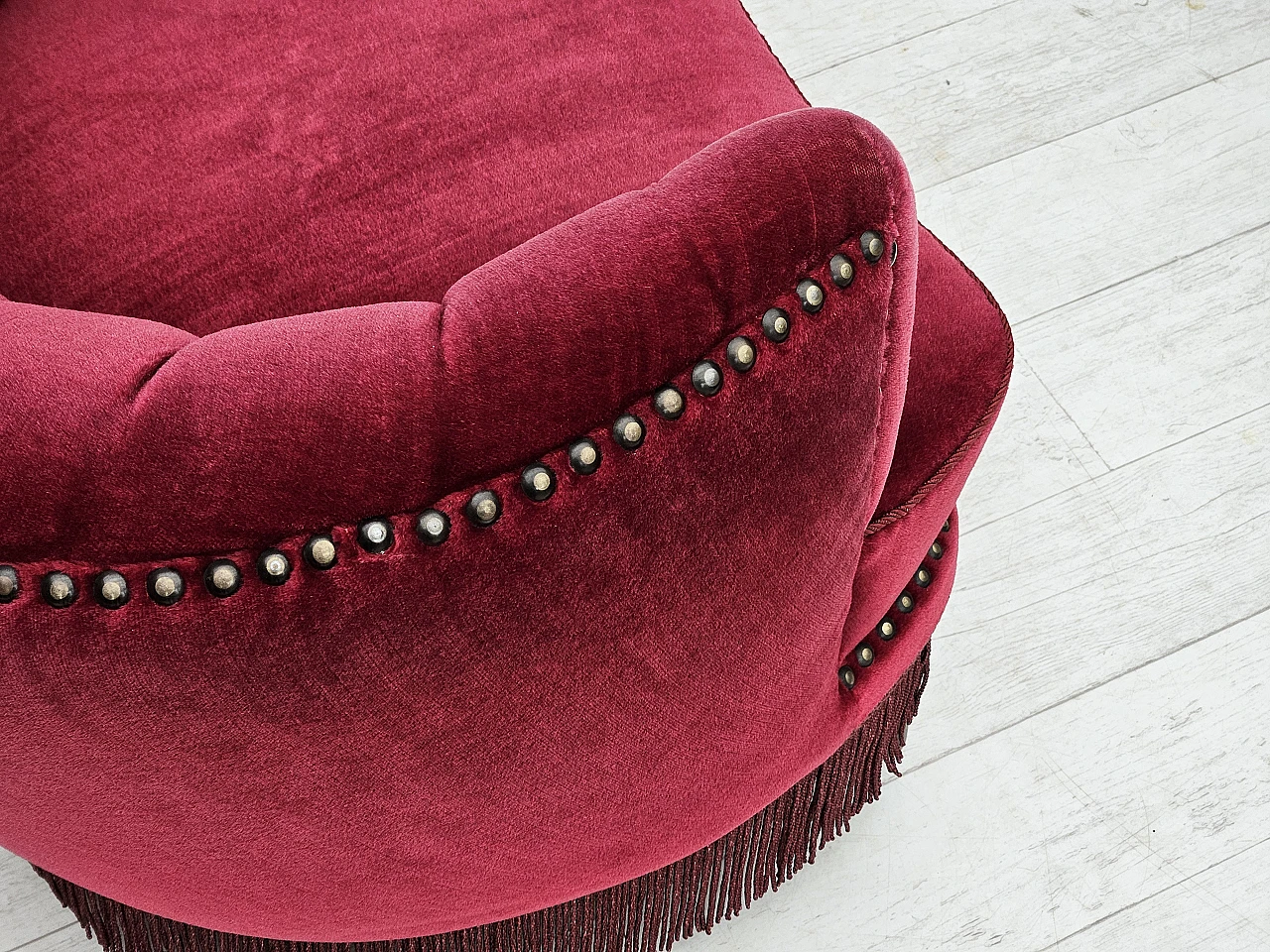 Danish armchair in cherry red velvet, 1970s 7