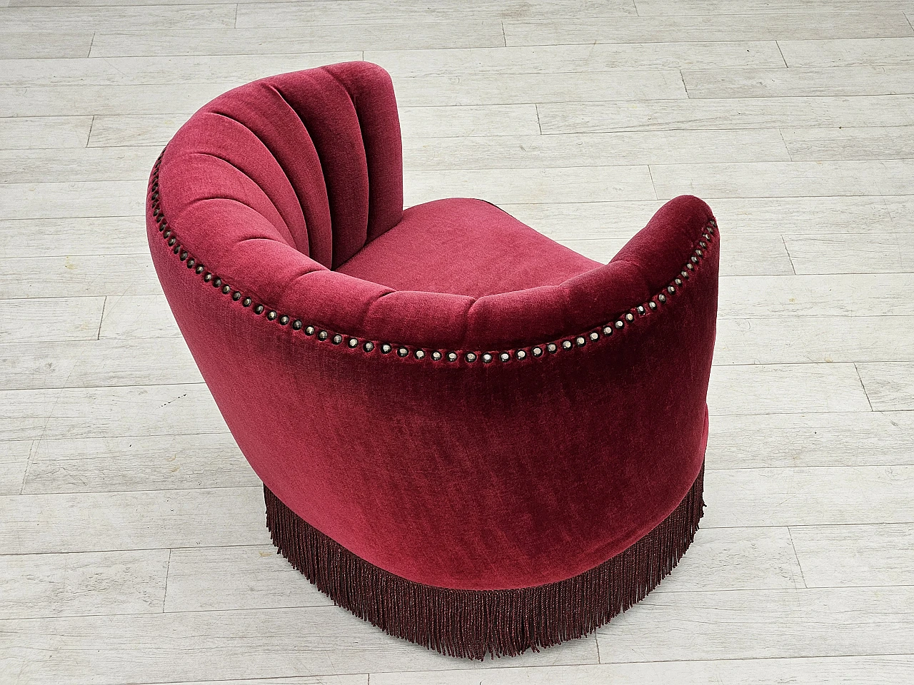 Danish armchair in cherry red velvet, 1970s 8