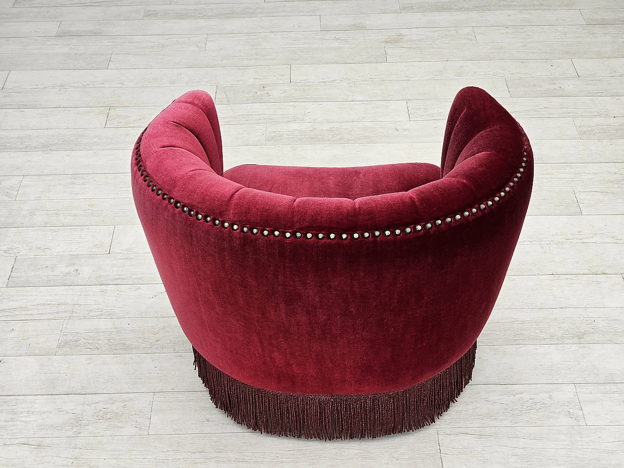 Danish armchair in cherry red velvet, 1970s 9