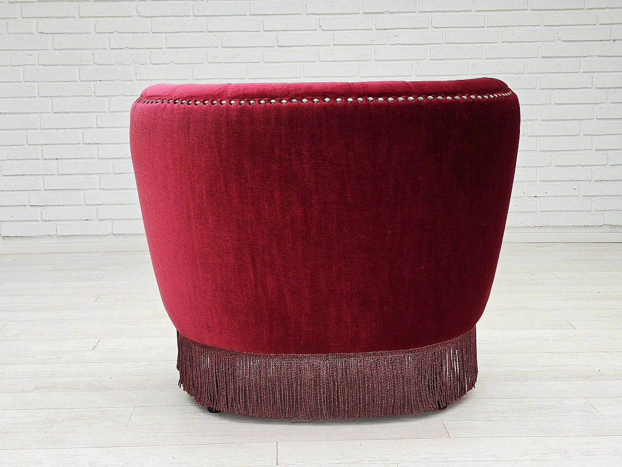 Danish armchair in cherry red velvet, 1970s 10