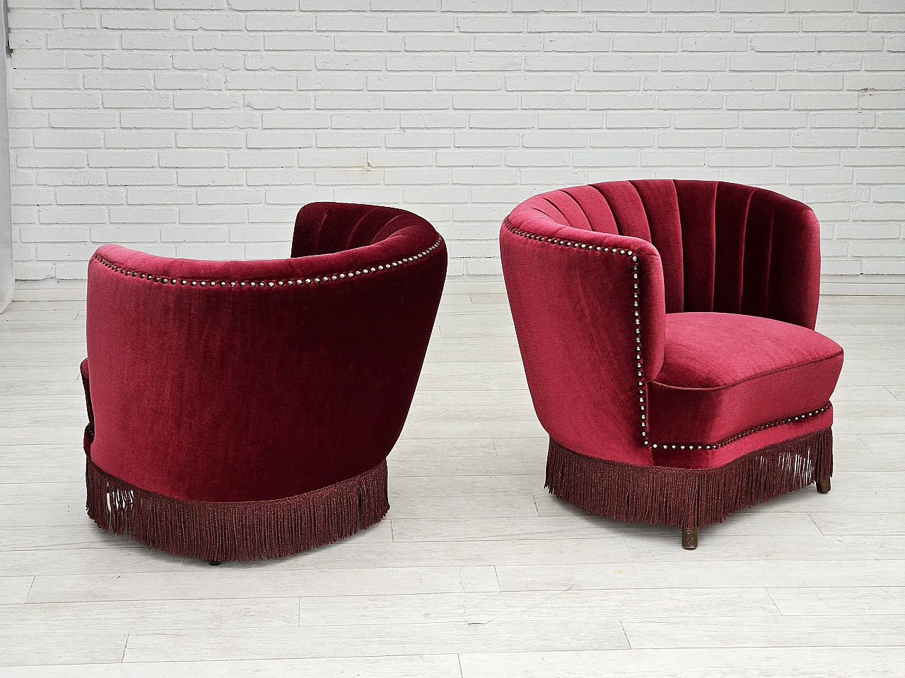 Danish armchair in cherry red velvet, 1970s 17