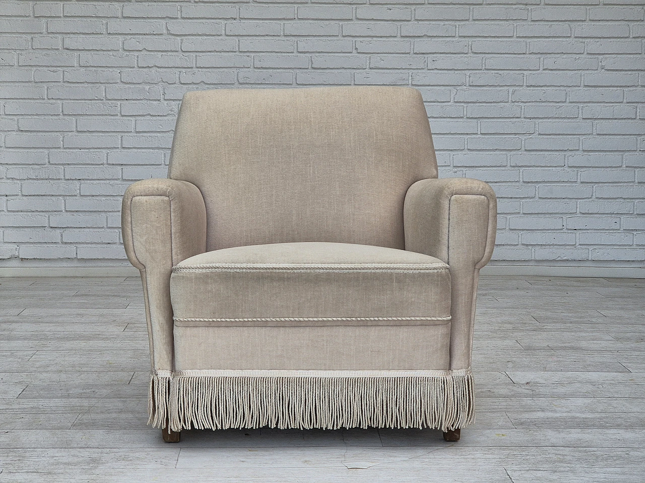 Danish velvet and ash wood armchair, 1970s 1