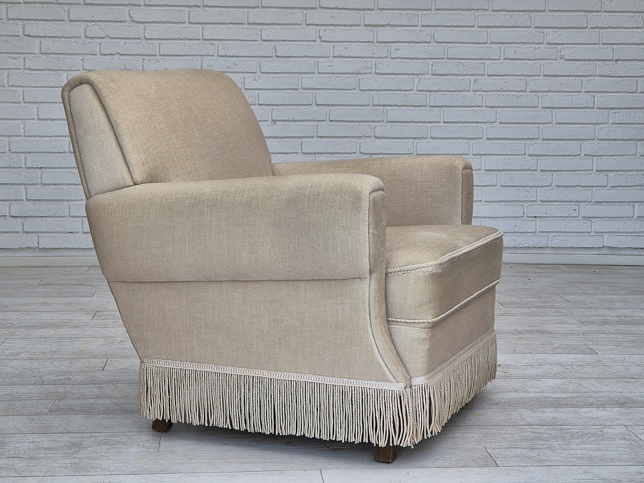 Danish velvet and ash wood armchair, 1970s 2