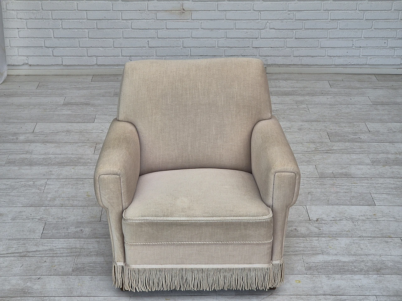 Danish velvet and ash wood armchair, 1970s 7