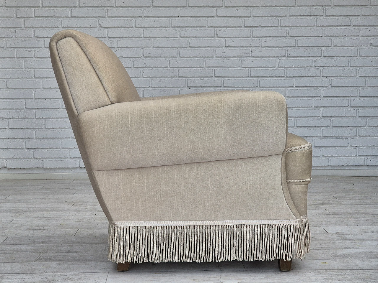 Danish velvet and ash wood armchair, 1970s 9