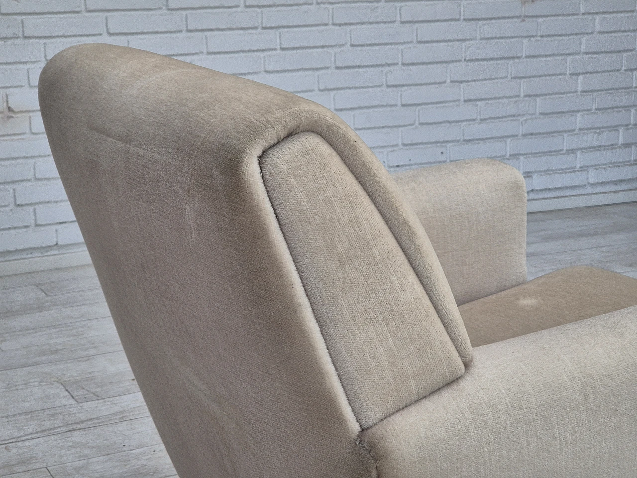 Danish velvet and ash wood armchair, 1970s 11