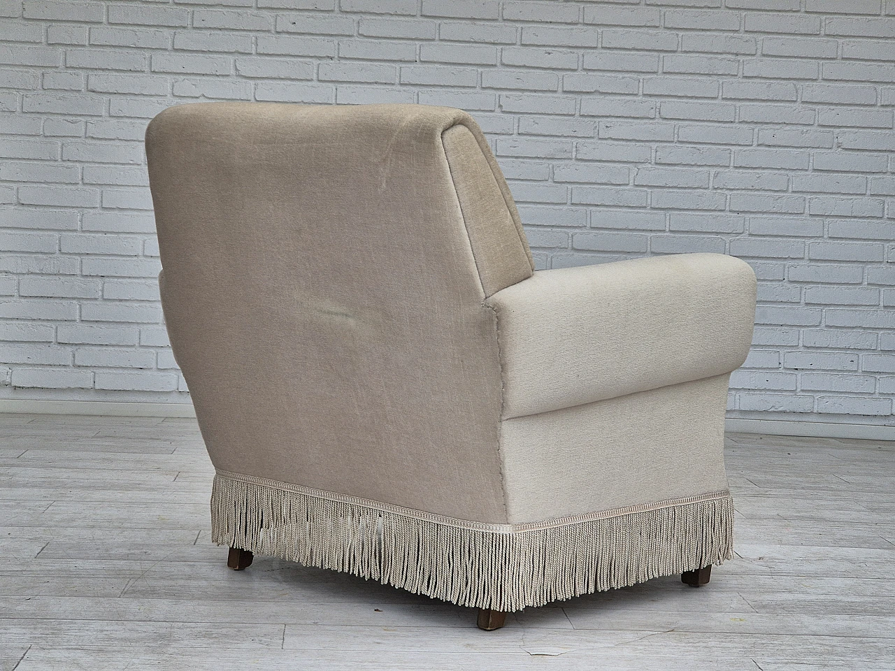 Danish velvet and ash wood armchair, 1970s 12