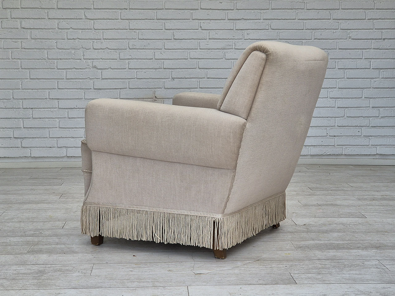 Danish velvet and ash wood armchair, 1970s 13