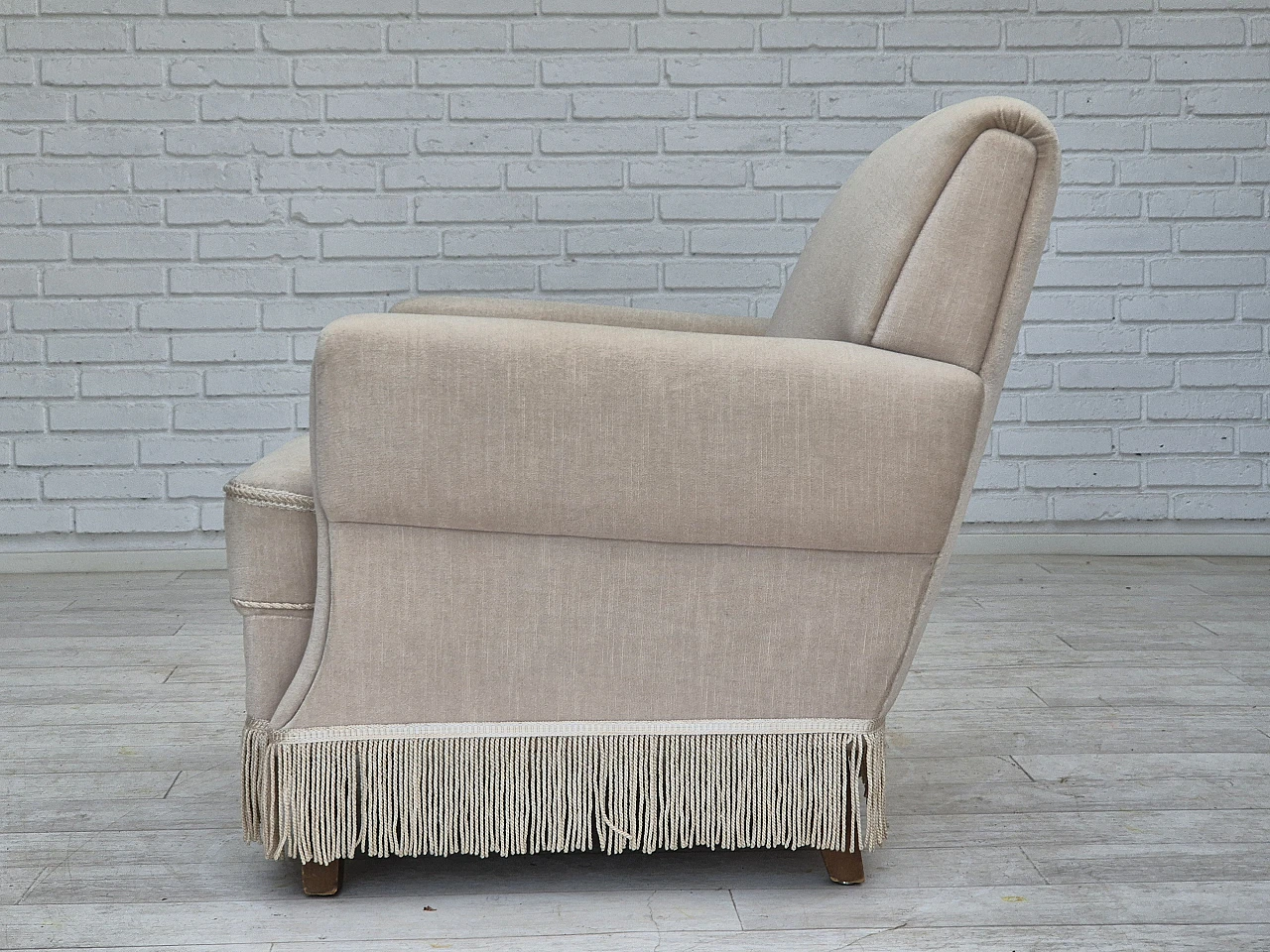 Danish velvet and ash wood armchair, 1970s 15