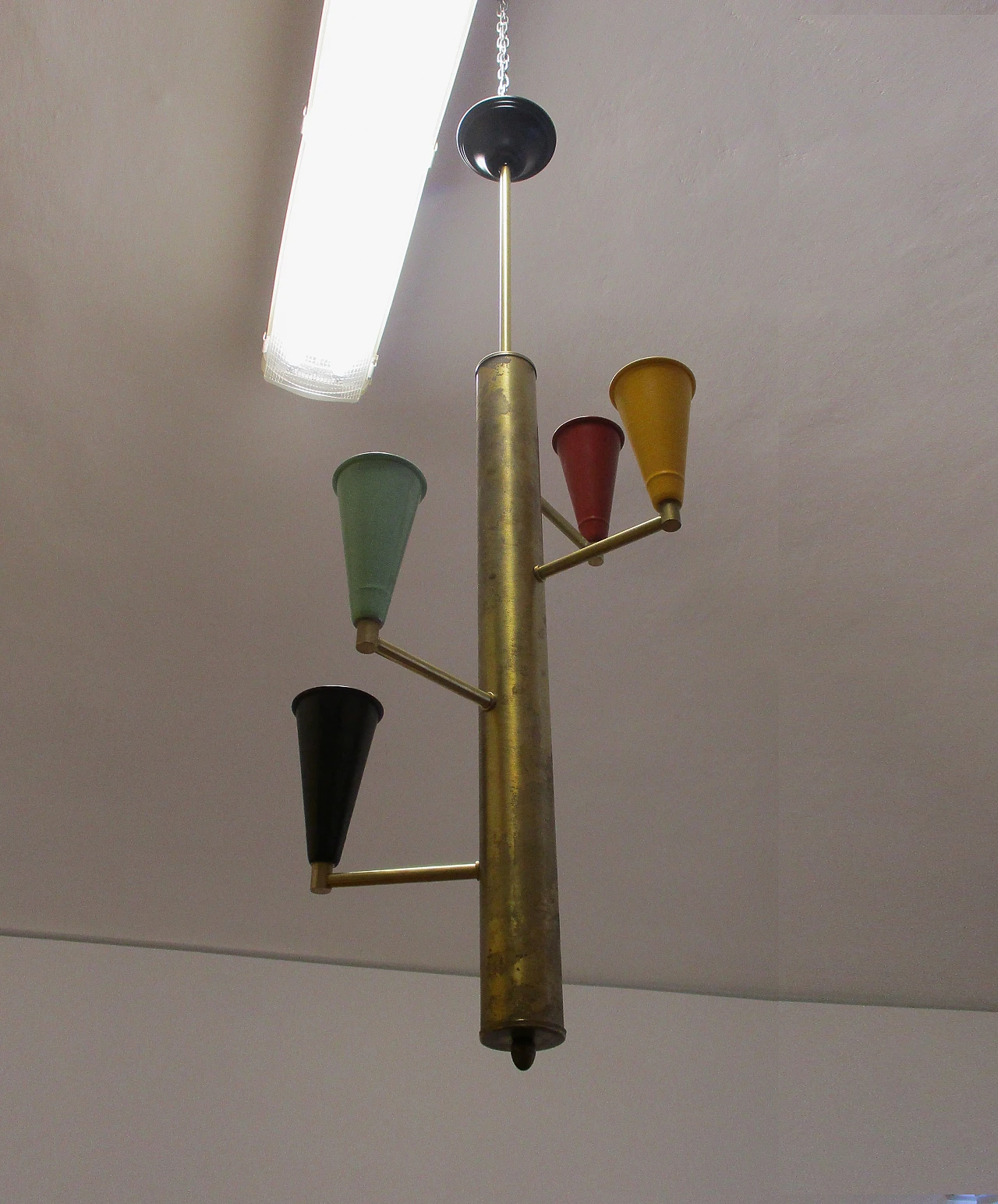 Stilnovo brass and aluminum chandelier, 1950s 2