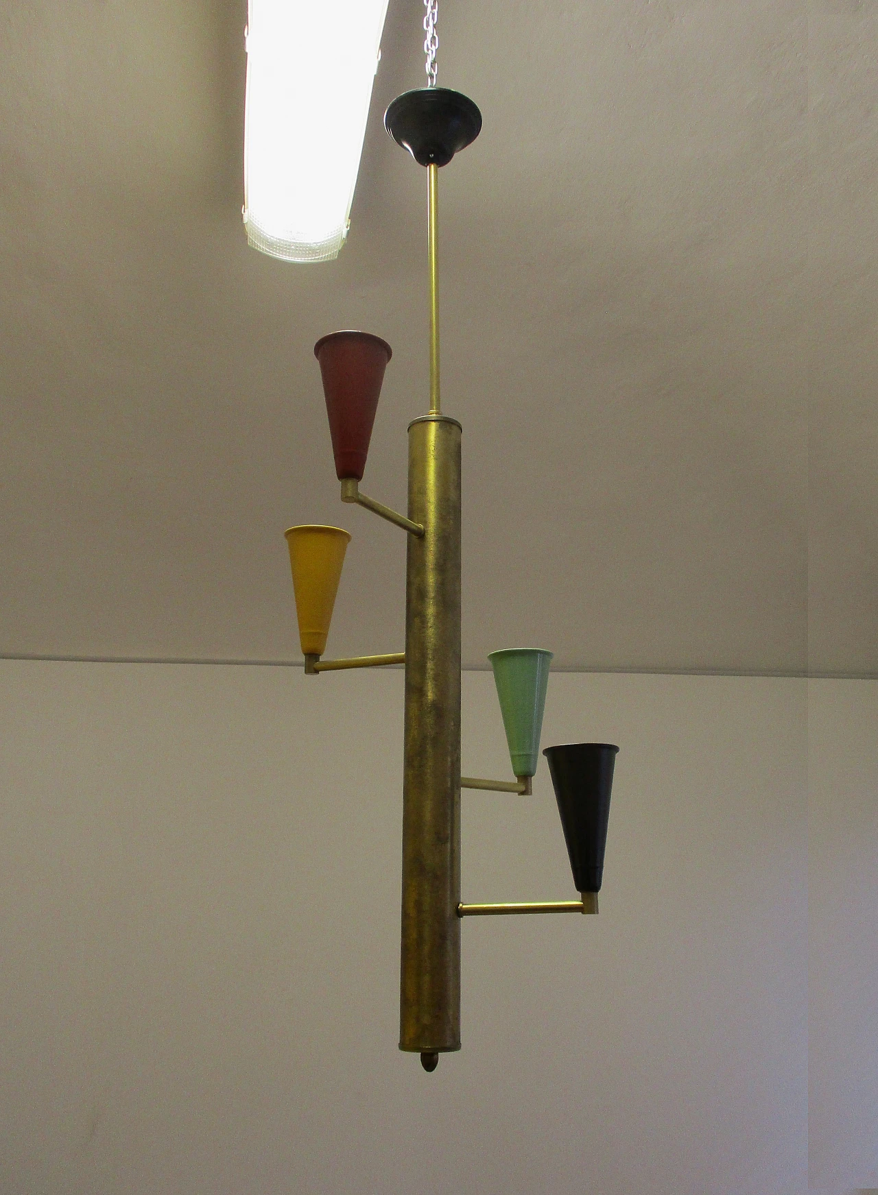 Lampadario Stilnovo in ottone e alluminio, anni '50 3