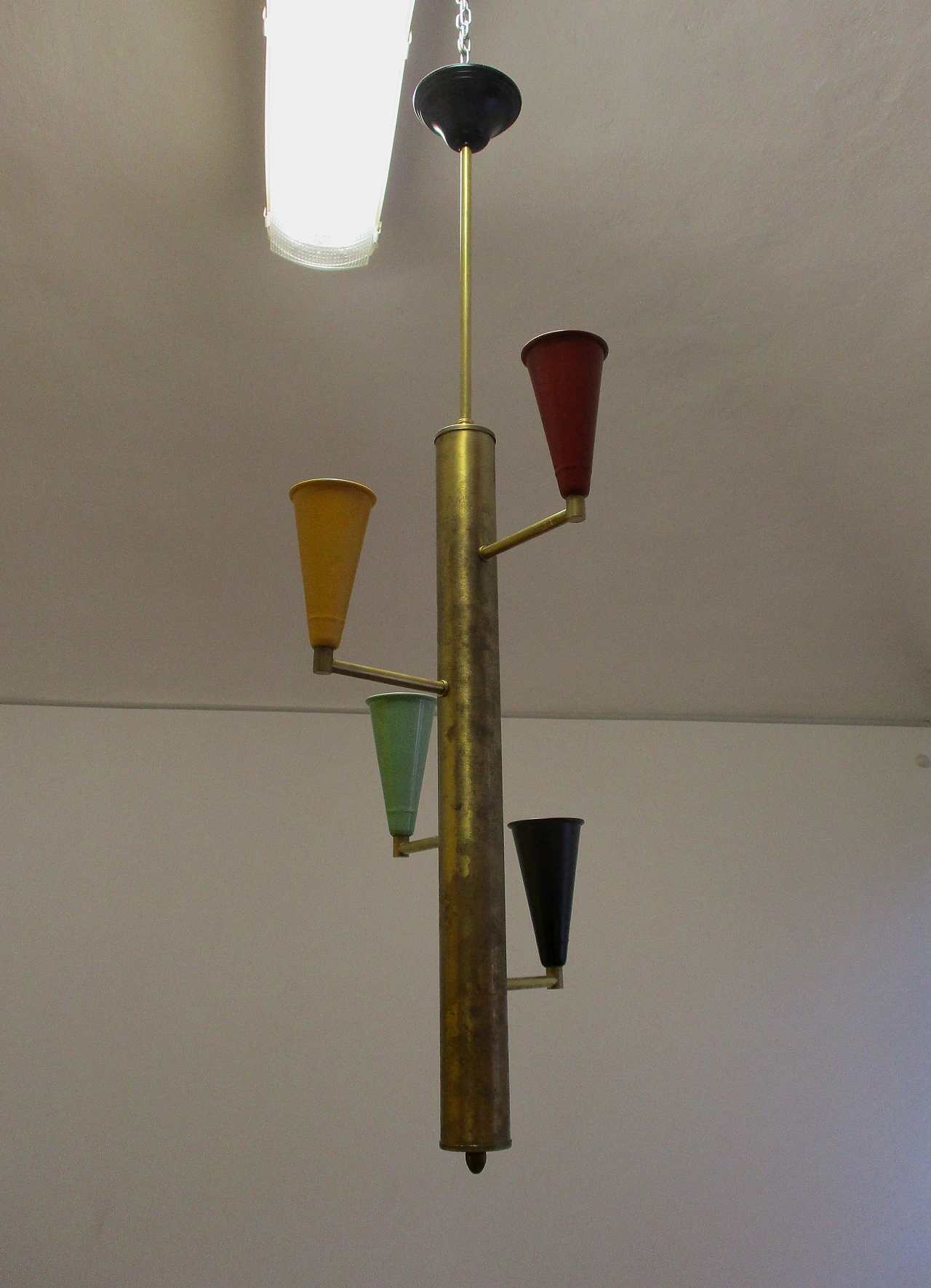 Stilnovo brass and aluminum chandelier, 1950s 4