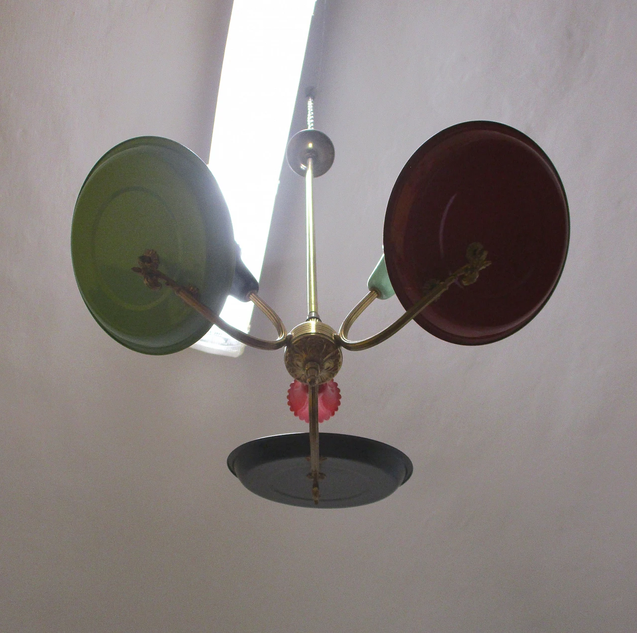 Stilnovo brass and aluminum chandelier, 1950s 3