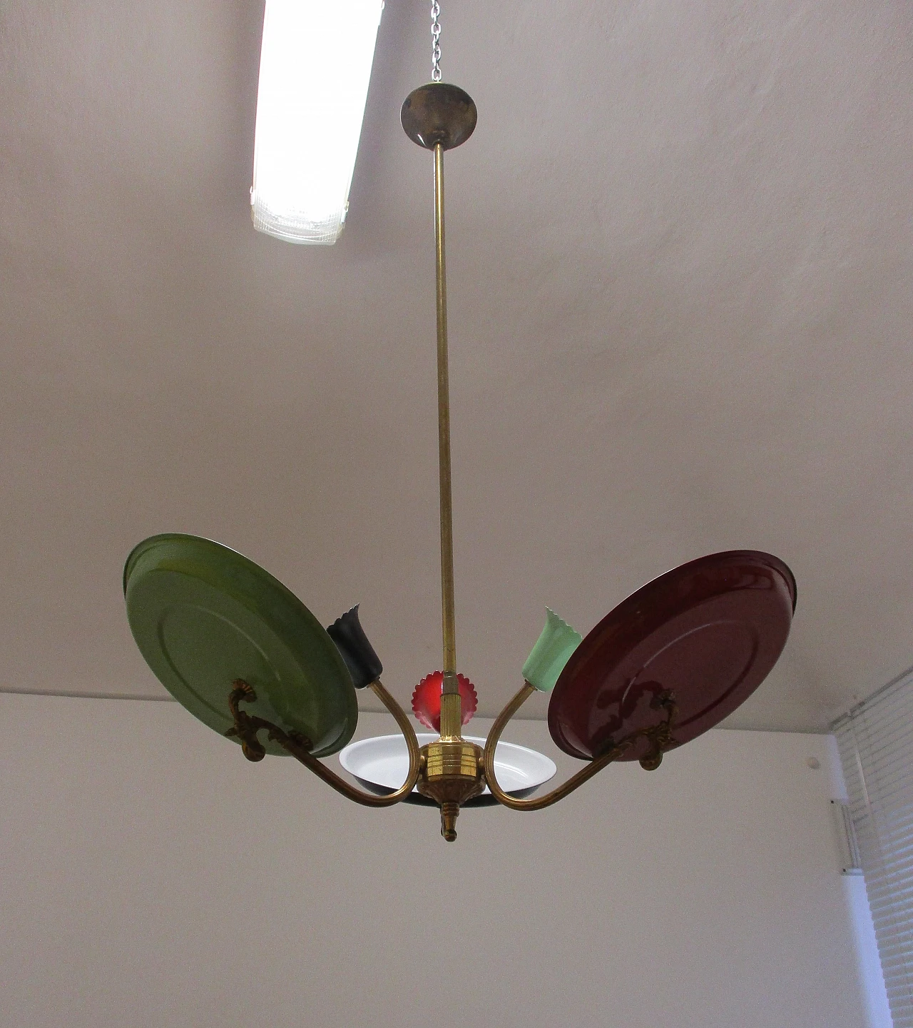 Stilnovo brass and aluminum chandelier, 1950s 4