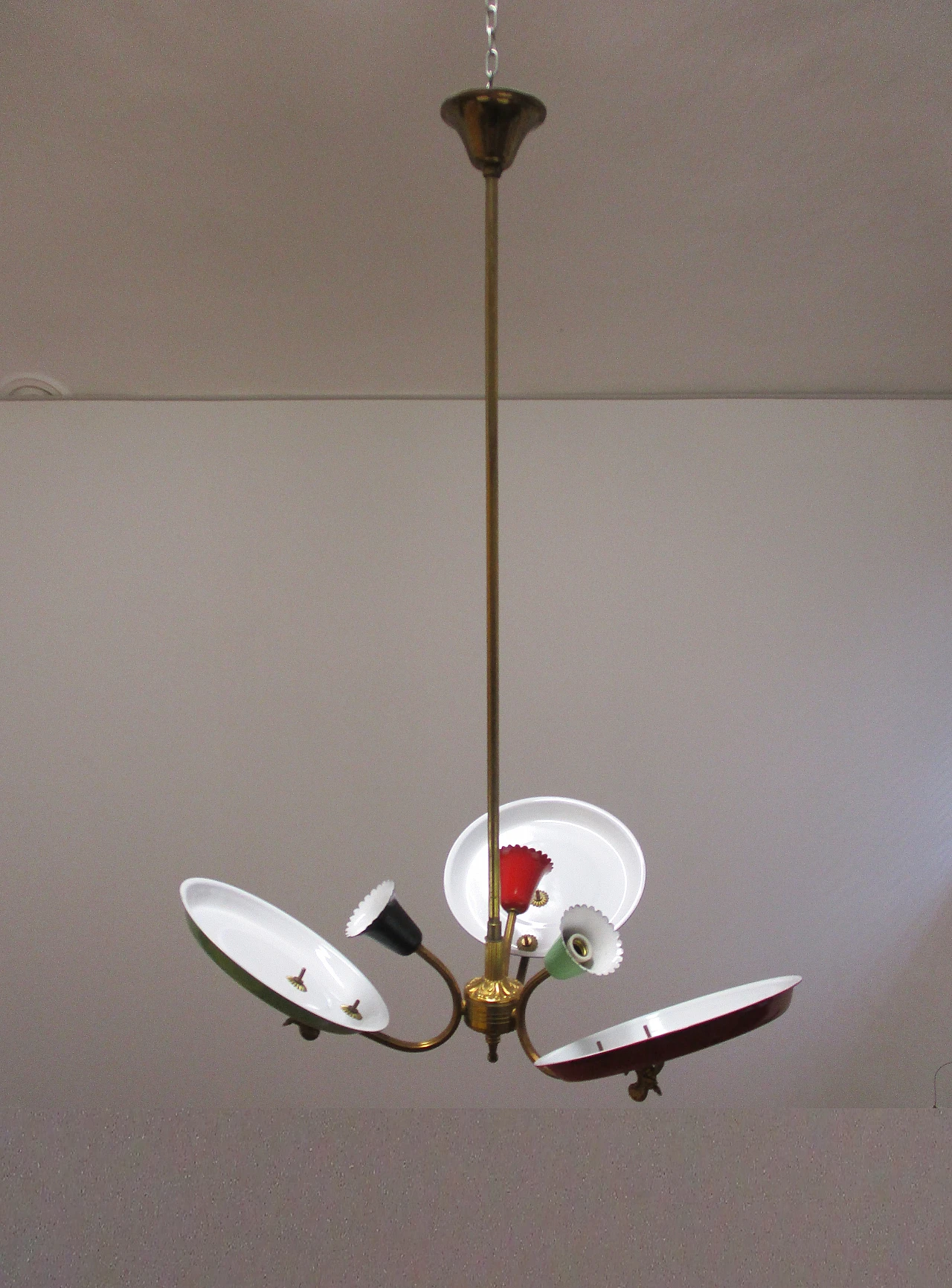 Stilnovo brass and aluminum chandelier, 1950s 6