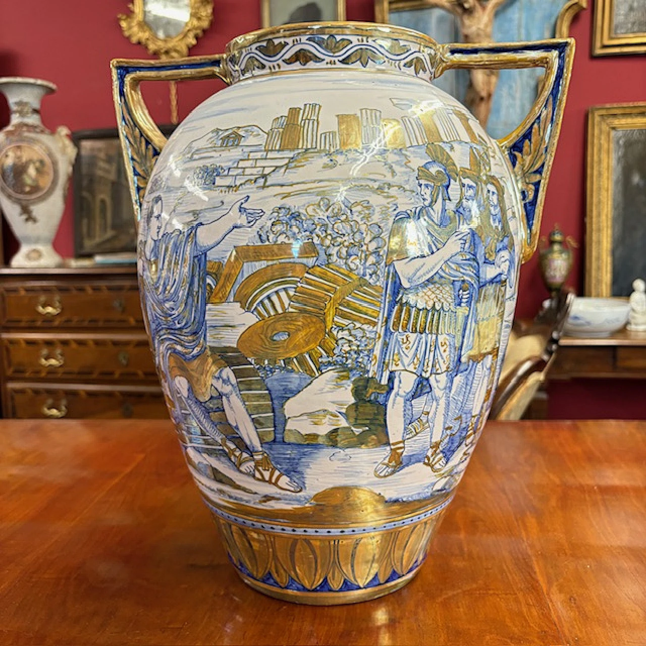 Art Decò maiolica vase Gualdo Tadino with classic fugures, 1940s 2