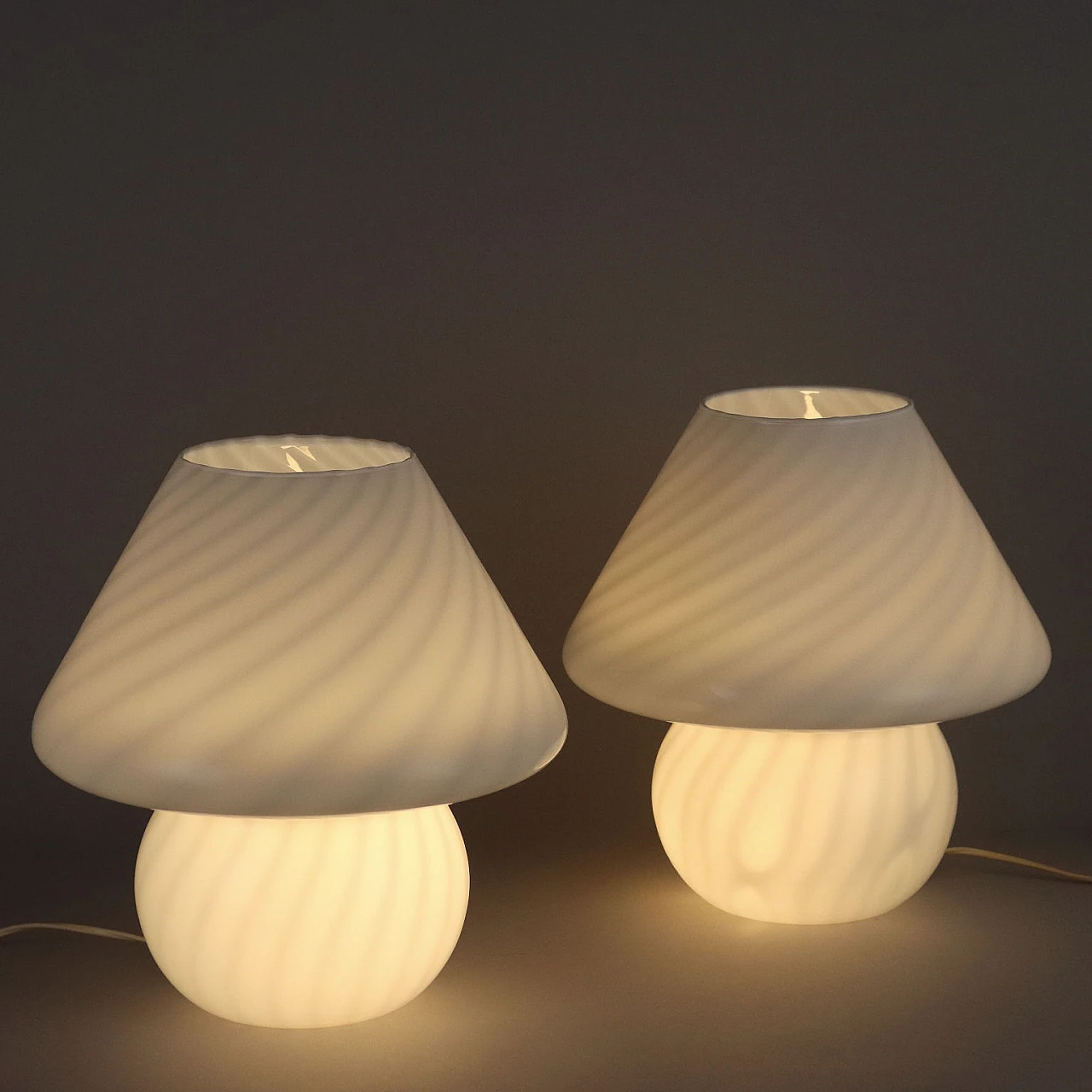 Pair of white glass table lamps, 1970s 1