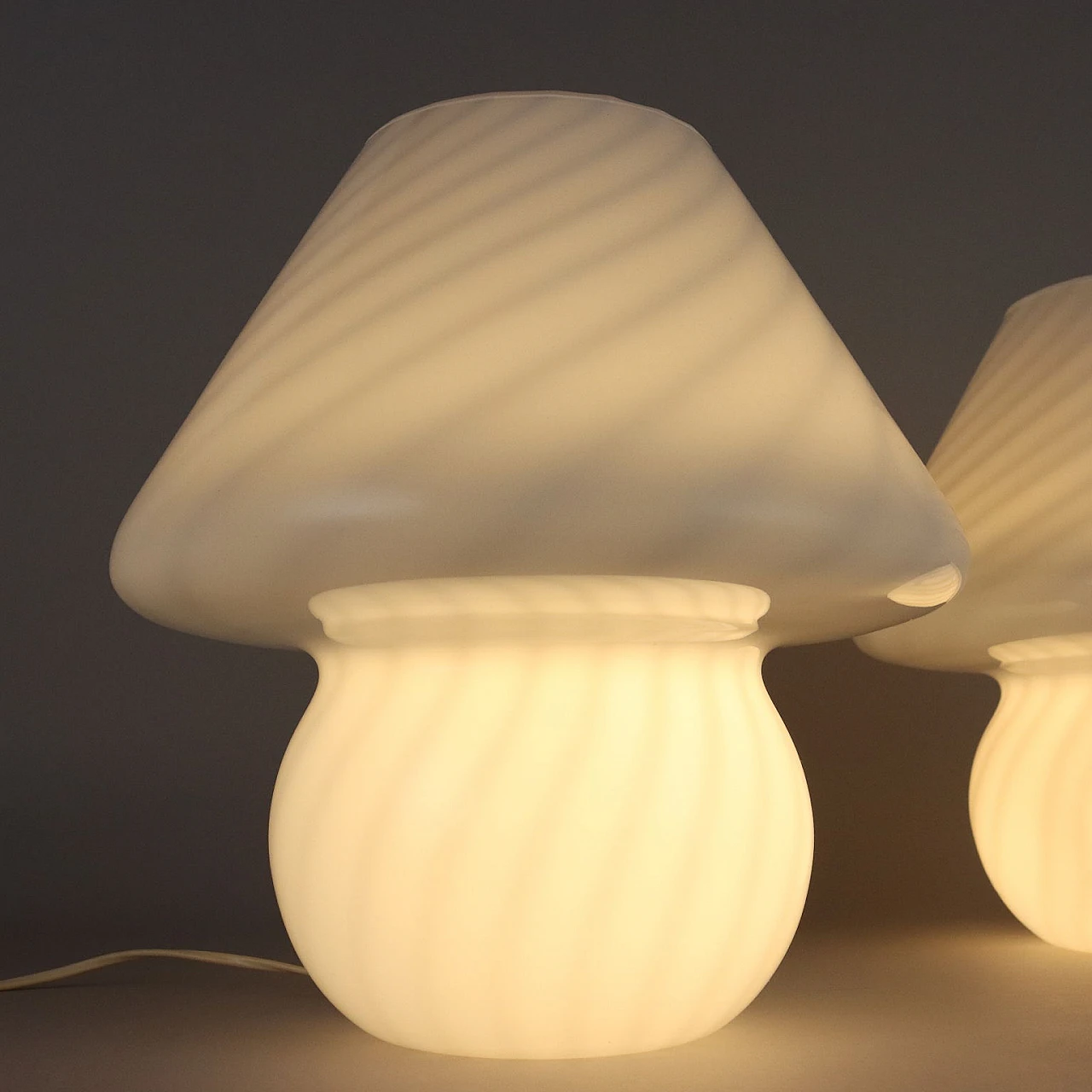 Pair of white glass table lamps, 1970s 4