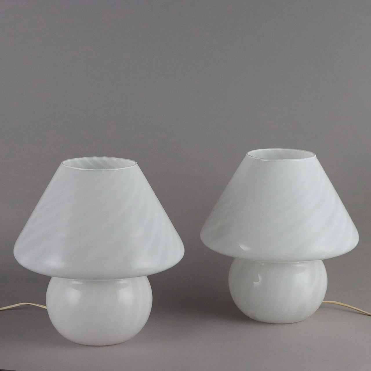 Pair of white glass table lamps, 1970s 5