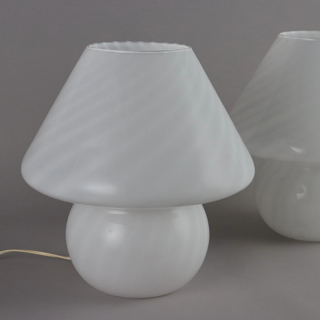 Pair of white glass table lamps, 1970s 6