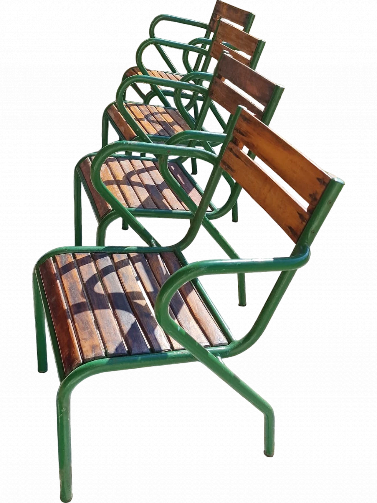 Set of 4 iron and wood bistro chairs from the 1950s 16