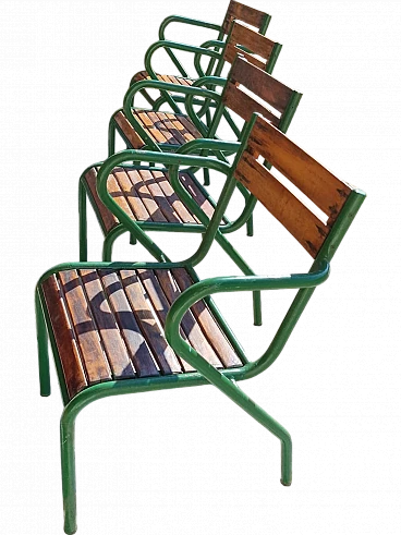 Set of 4 iron and wood bistro chairs from the 1950s