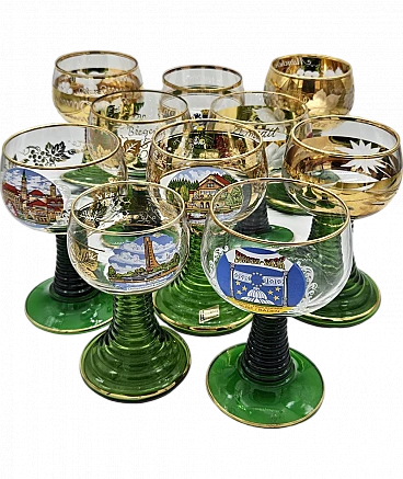 Large Decorated and Colored Glass Glasses, Germany, 1960s, Set of 10