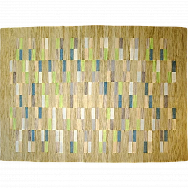 Tappeto tessuto beige blu verde, anni '70