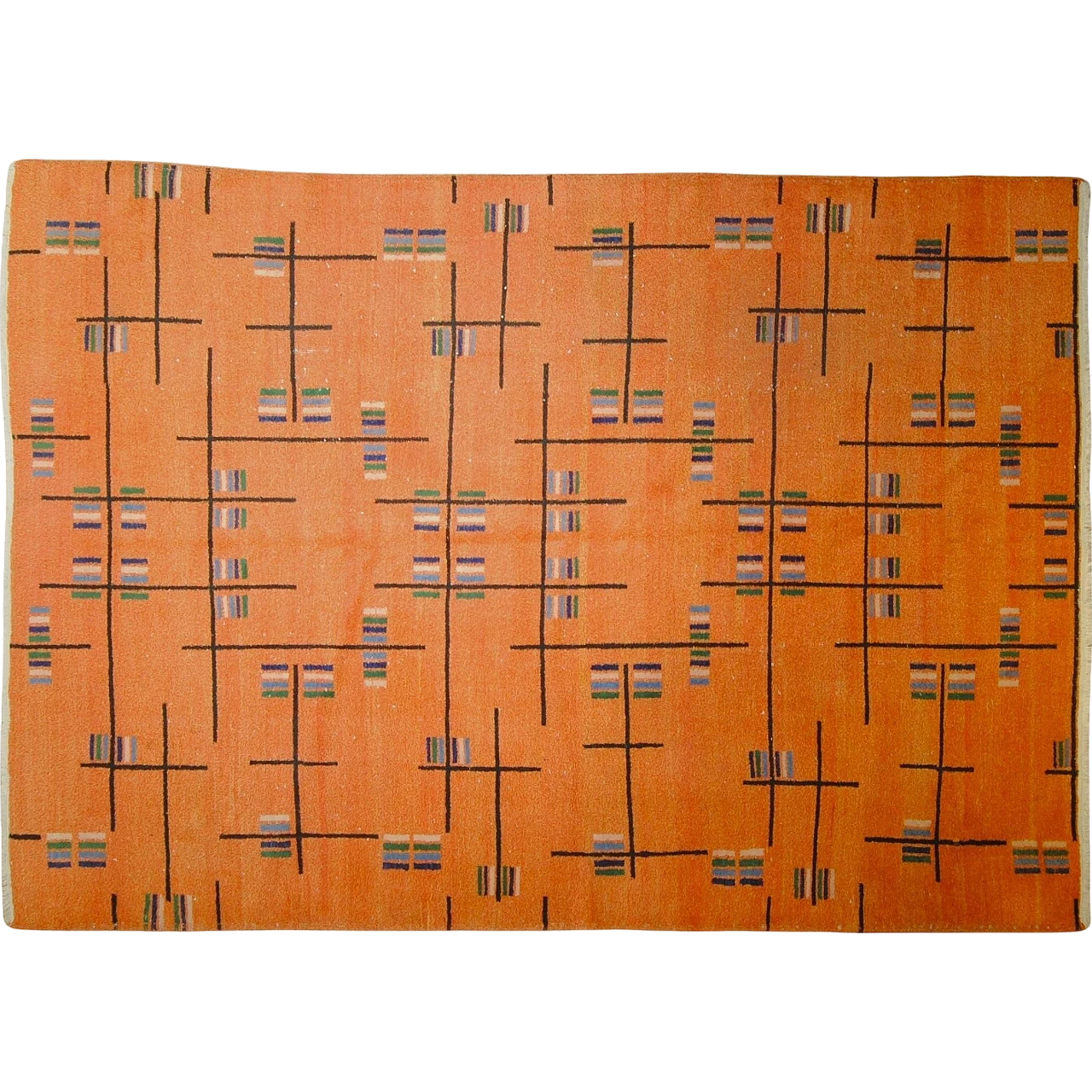 Zeki Muren 1970s orange-colored rug with futurist abstract decorative motifs 10