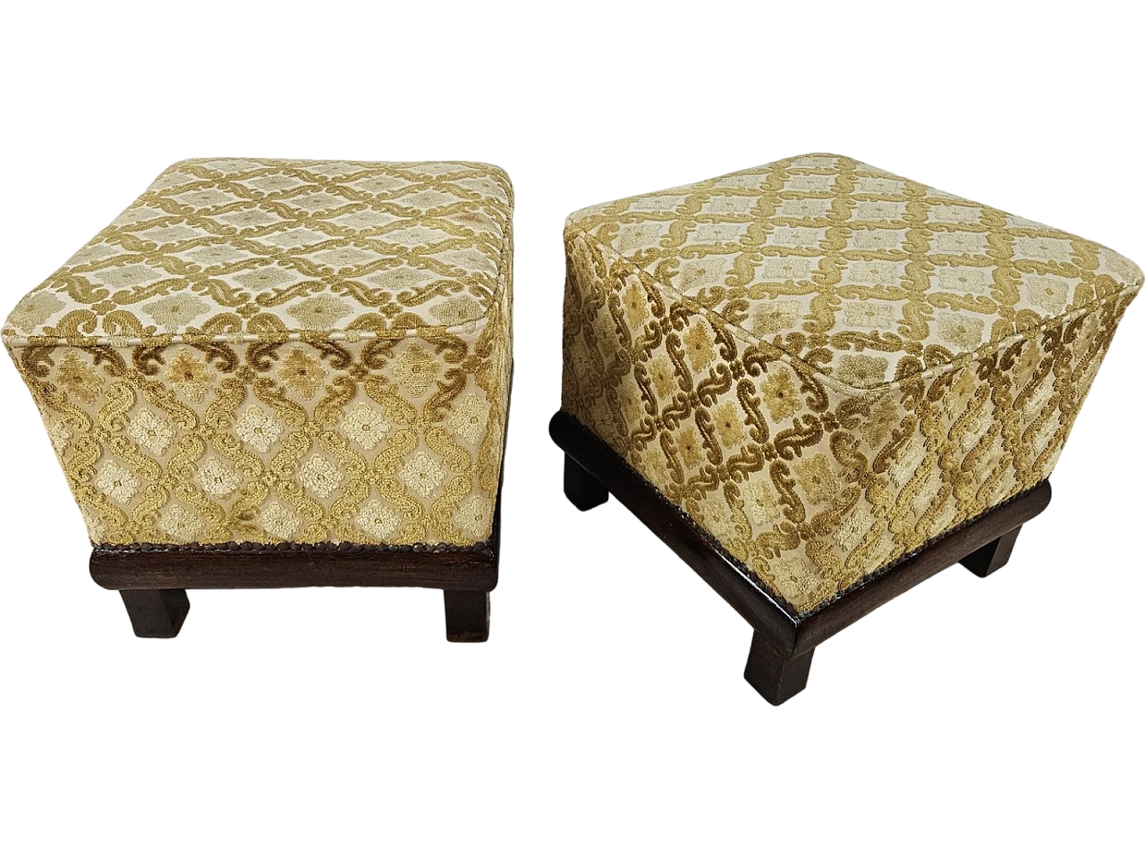 Pair of Art Deco poufs in Upholstered Walnut, 1930s 21