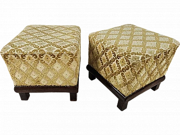 Pair of Art Deco poufs in Upholstered Walnut, 1930s