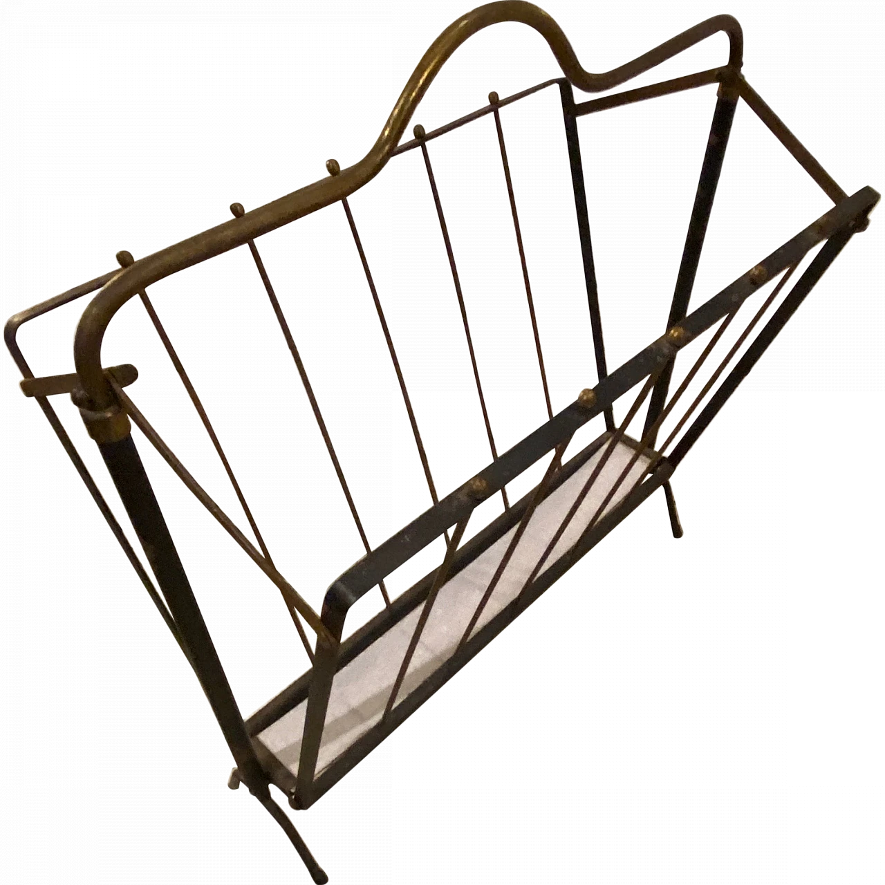 Black painted iron and brass magazine rack, 1950s 10