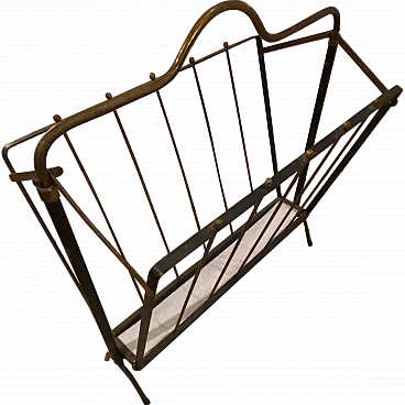 Black painted iron and brass magazine rack, 1950s