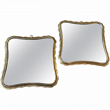 Pair of Gio Ponti style brass mirrors, 1950s