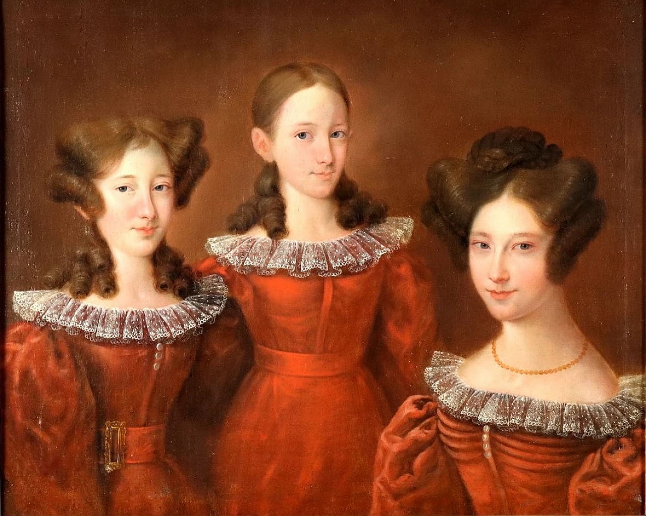 Portrait of three sisters, oil painting on canvas, 19th century 1