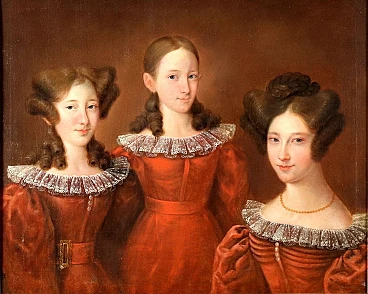 Portrait of three sisters, oil painting on canvas, 19th century